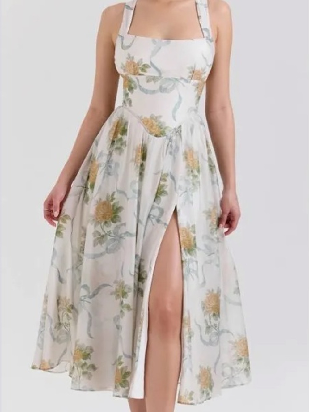 HOUSE OF CB MINERVA FLORAL CORSET BOW MIDI DRESS